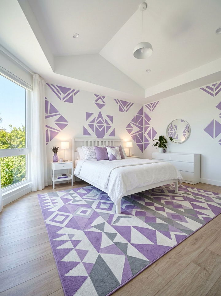Lavender White Geometric Bedroom - 30 lavender and white bedroom ideas