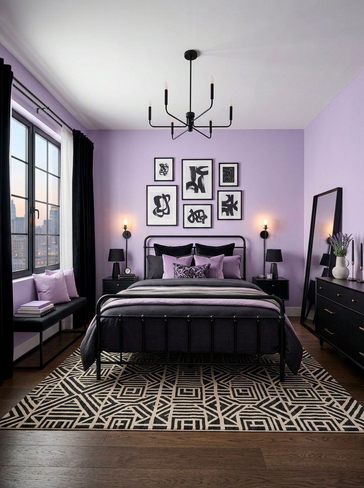 Lavender and black bedroom contrast - 30 pastel lavender bedroom ideas