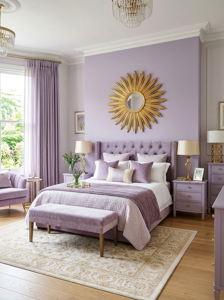 Lavender and gold bedroom accents - 30 pastel lavender bedroom ideas