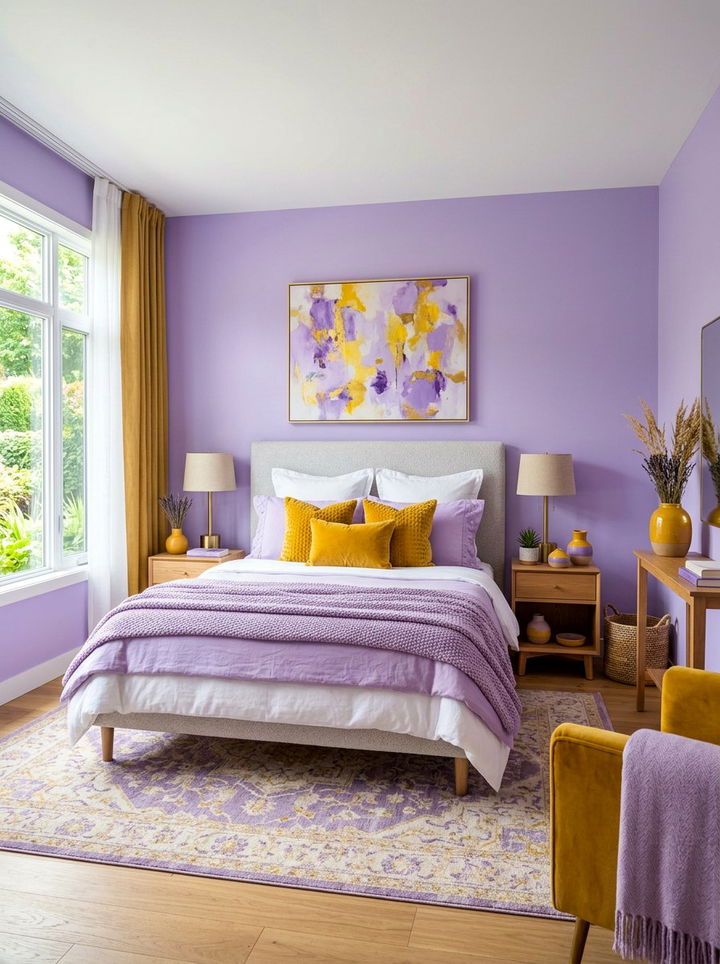 Lavender and yellow bedroom accents - 30 pastel lavender bedroom ideas