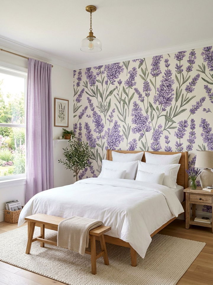 Lavender floral wallpaper - 30 lavender bedroom ideas