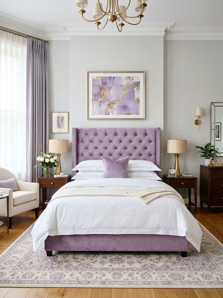 Lavender velvet headboard bedroom - 30 pastel lavender bedroom ideas