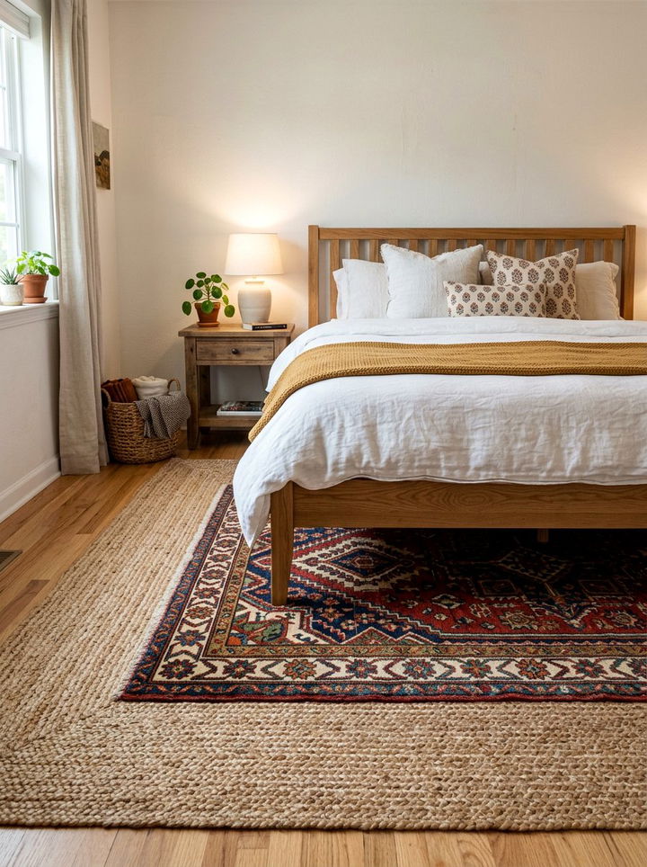 Layered Area Rugs - 30 Parisian bedroom ideas