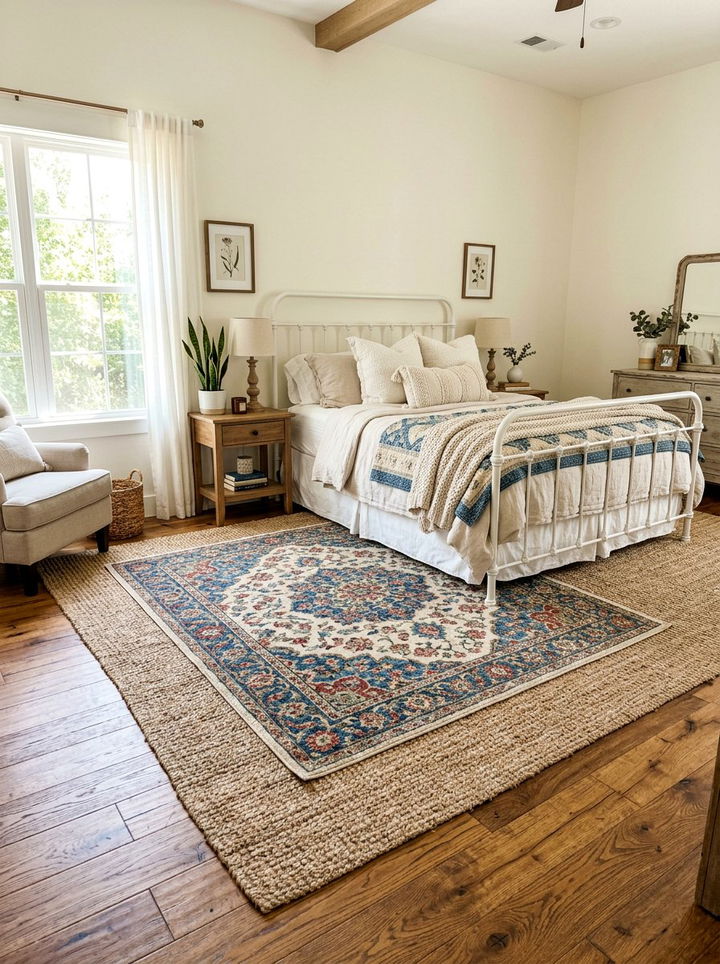 Layered Area Rugs - 30 shabby chic bedroom ideas