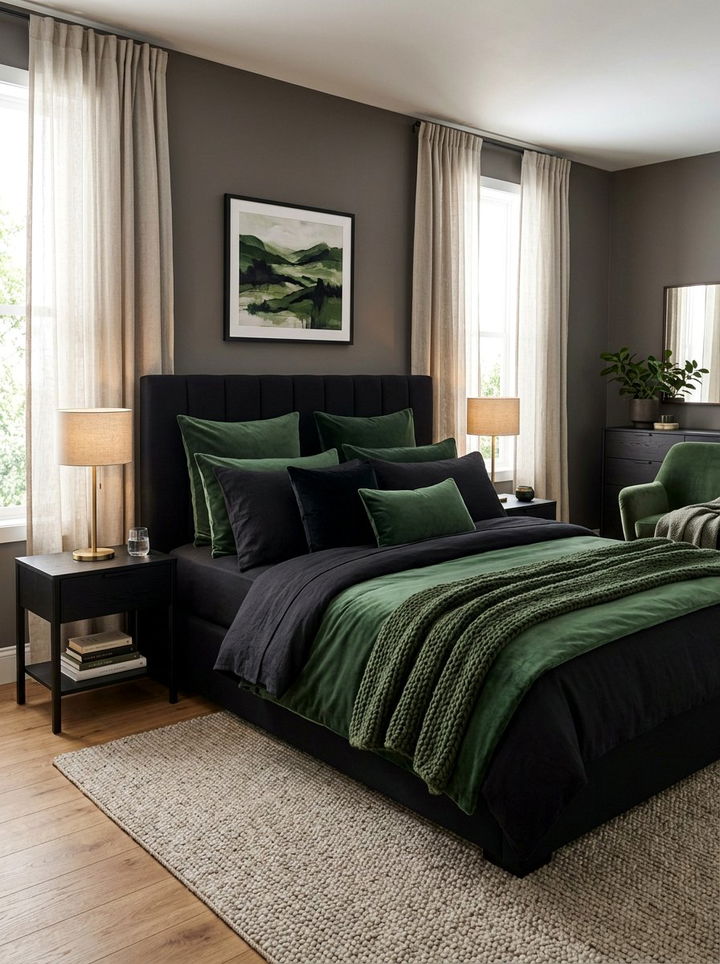 Layered Bedding Green Black Bedroom - 30 forest green and black bedroom ideas