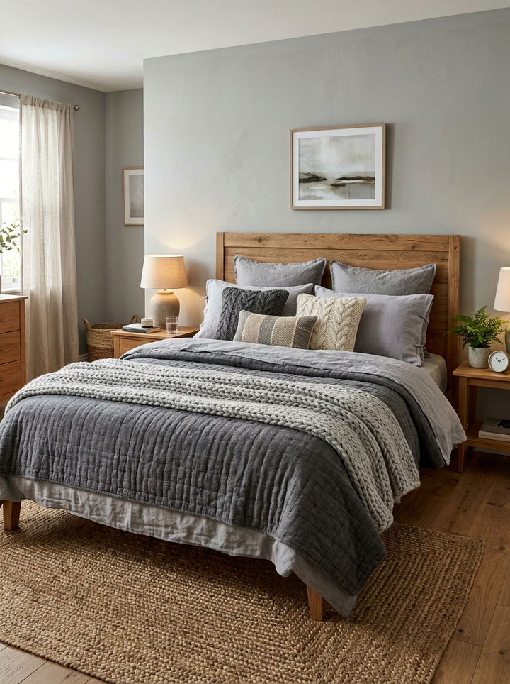 Layered Bedding Textures - 30 rustic gray bedroom ideas