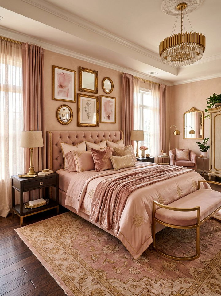 Layered Blush Gold Bedroom - 30 blush and gold bedroom ideas