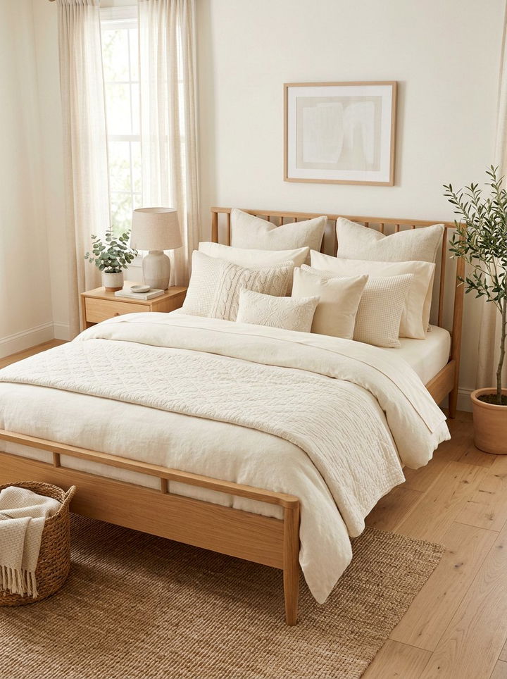 Layered Cream Bedding Set - 30 scandinavian cream bedroom ideas