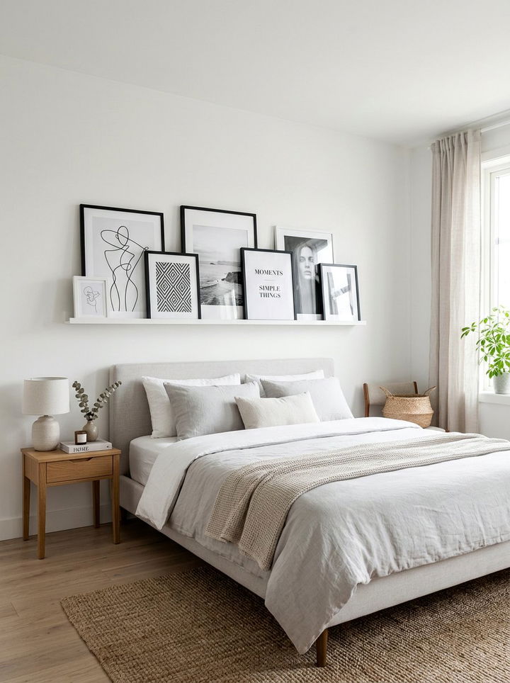 Layered Frame Display On Ledge Bedroom - 30 bedroom family photo ideas