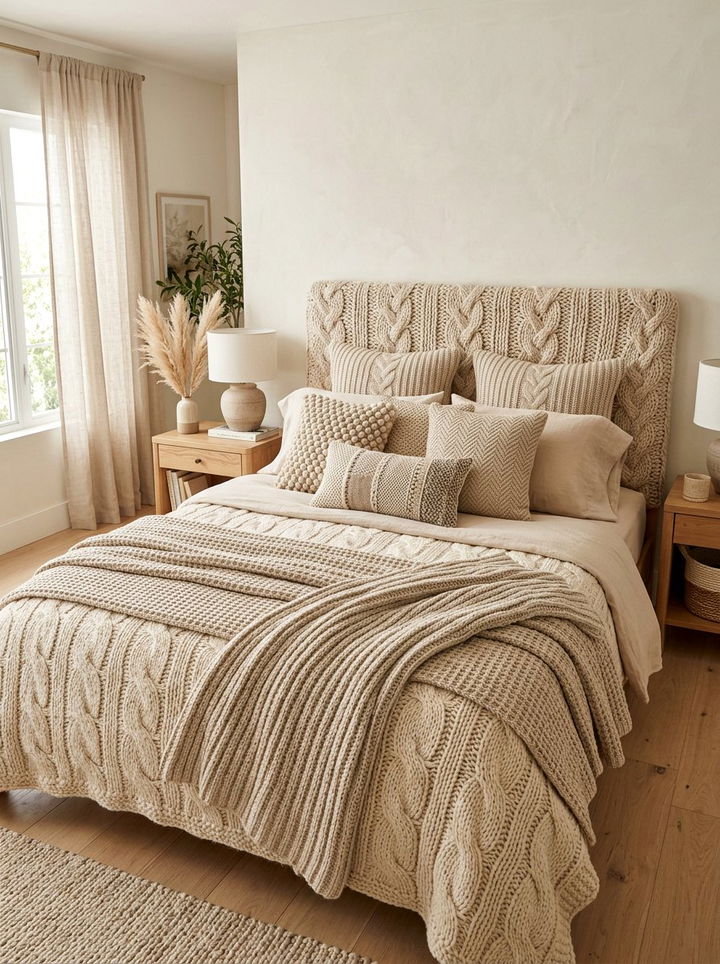 Layered Knit Texture Bedroom - 30 knitted bedroom ideas