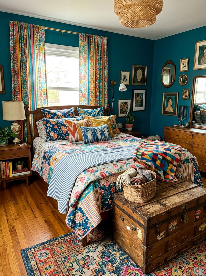 Layered Patterned Bedding Bedroom - 30 maximalist bedroom ideas