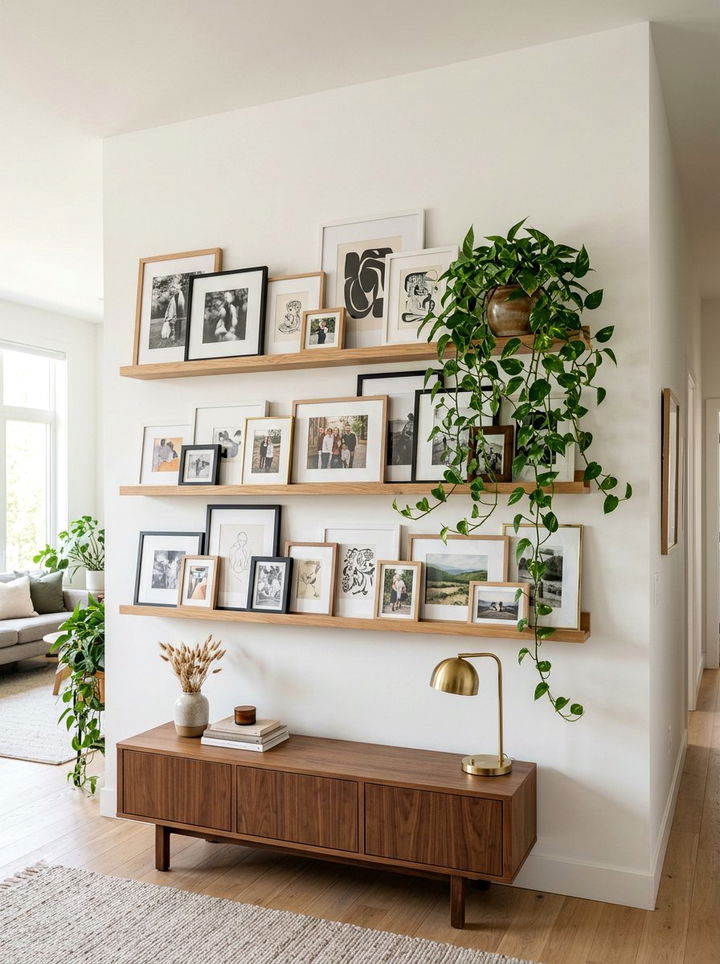 Layered Picture Ledges On Large Wall - 30 bedroom ledge shelves