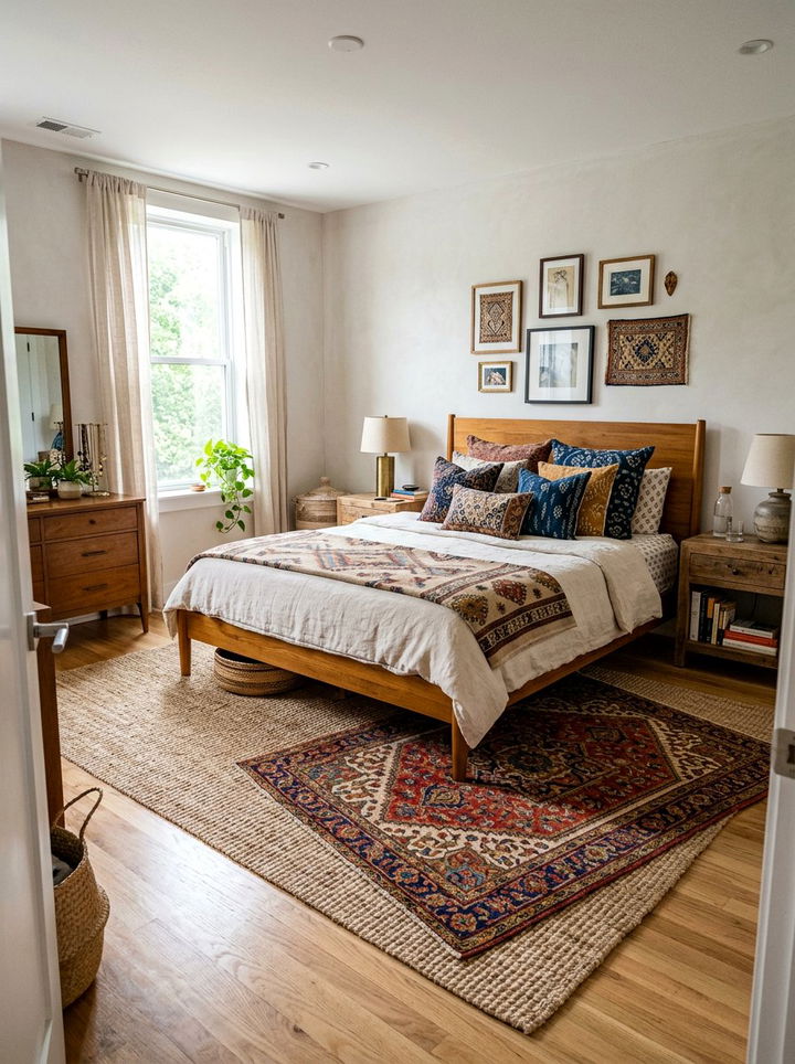 Layered Rug Bedroom - 30 maximalist bedroom ideas