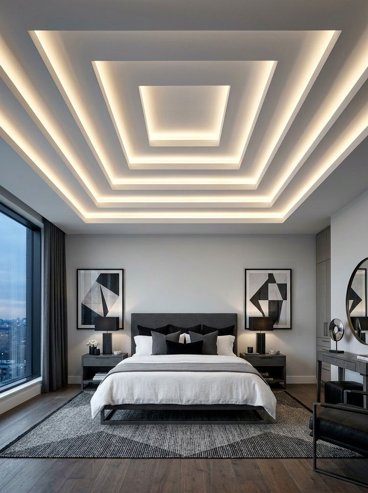 Layered Square - 30 bedroom false ceiling designs