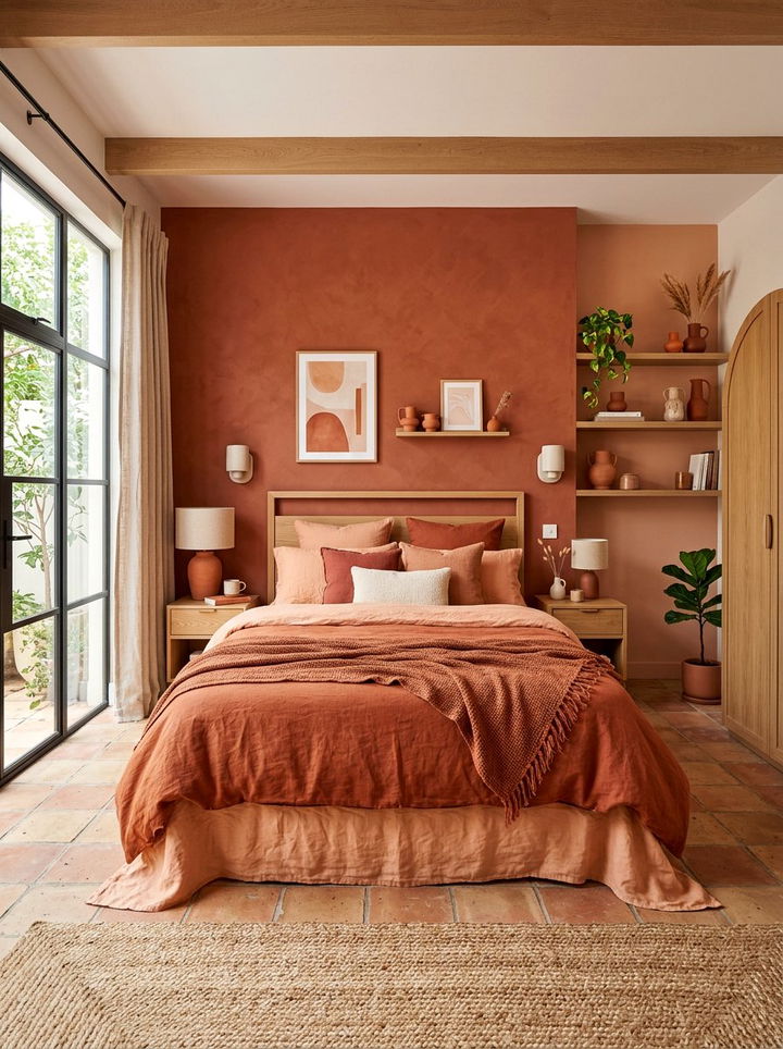 Layered Terracotta Bedroom - 30 terracotta accent wall bedroom