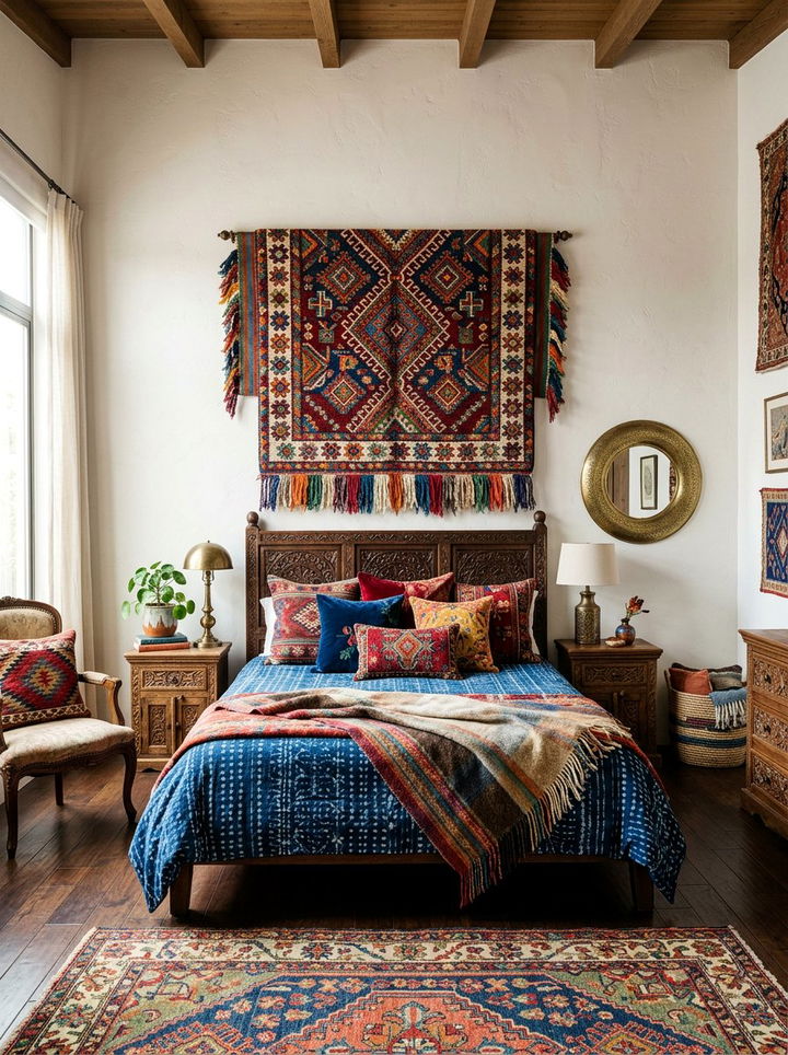 Layered Wall Rug - 30 bedroom wall decor ideas