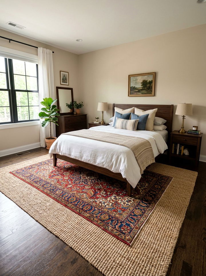 Layered area rugs - 30 removable bedroom ideas