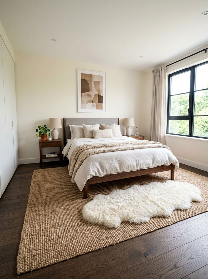 Layered bedroom rugs - 30 cozy texture bedroom ideas