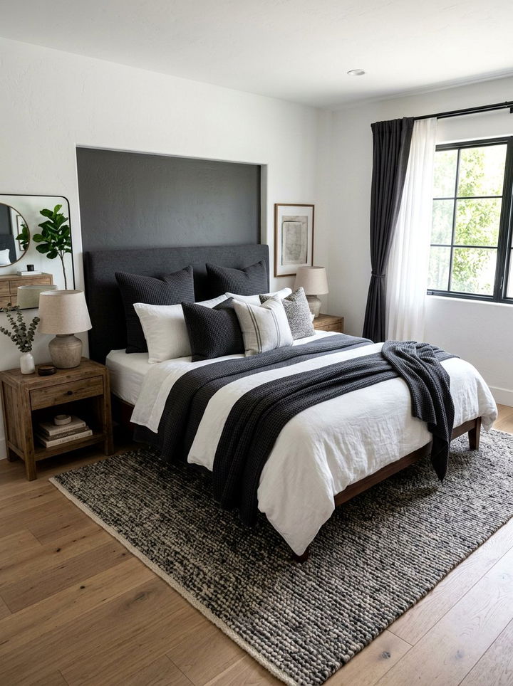 Layered charcoal and white bedding - 30 charcoal and white bedroom ideas
