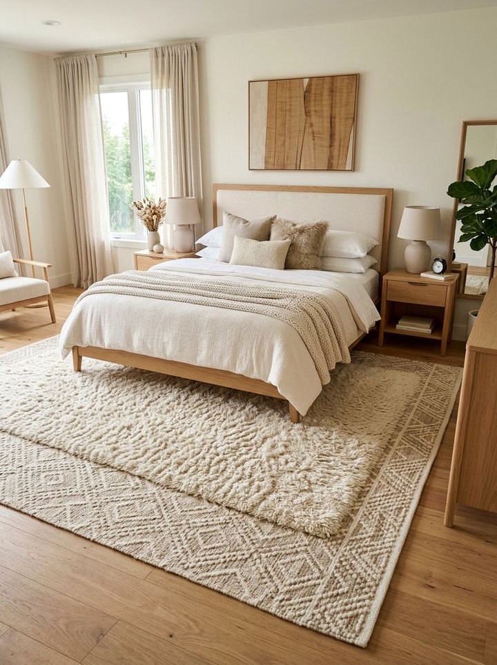 Layered cream rugs - 30 contemporary cream bedroom ideas