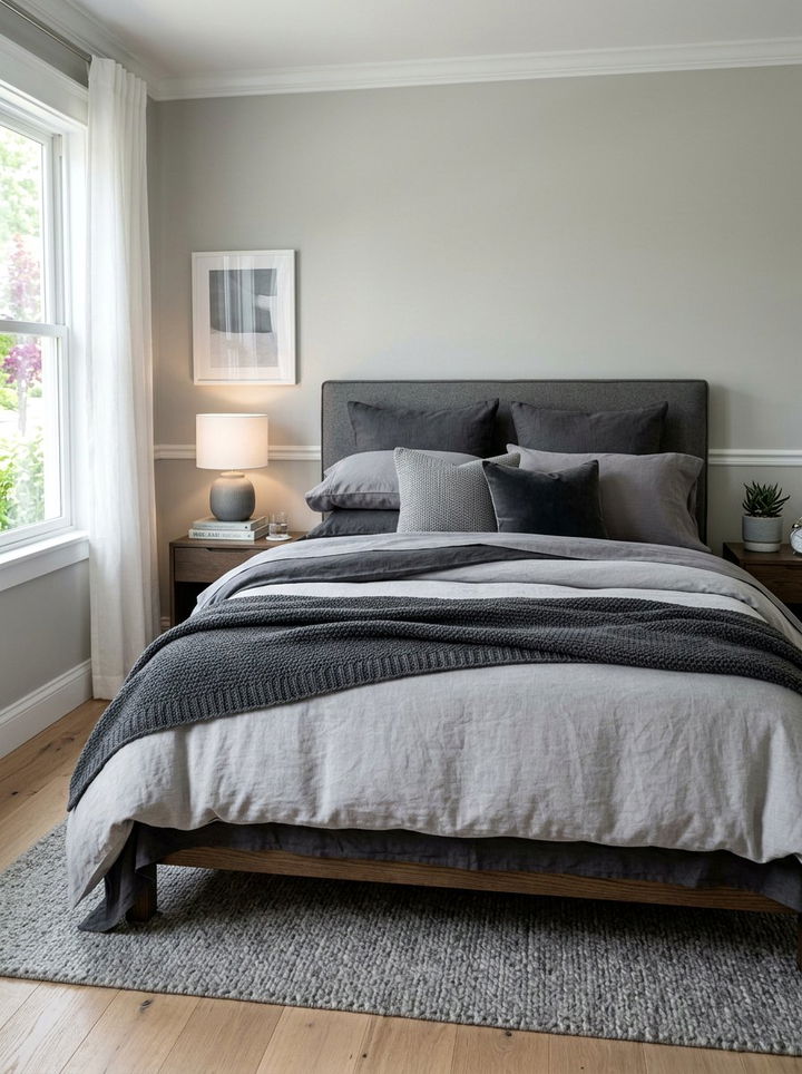Layered grey bedding - 30 minimalist grey bedroom ideas