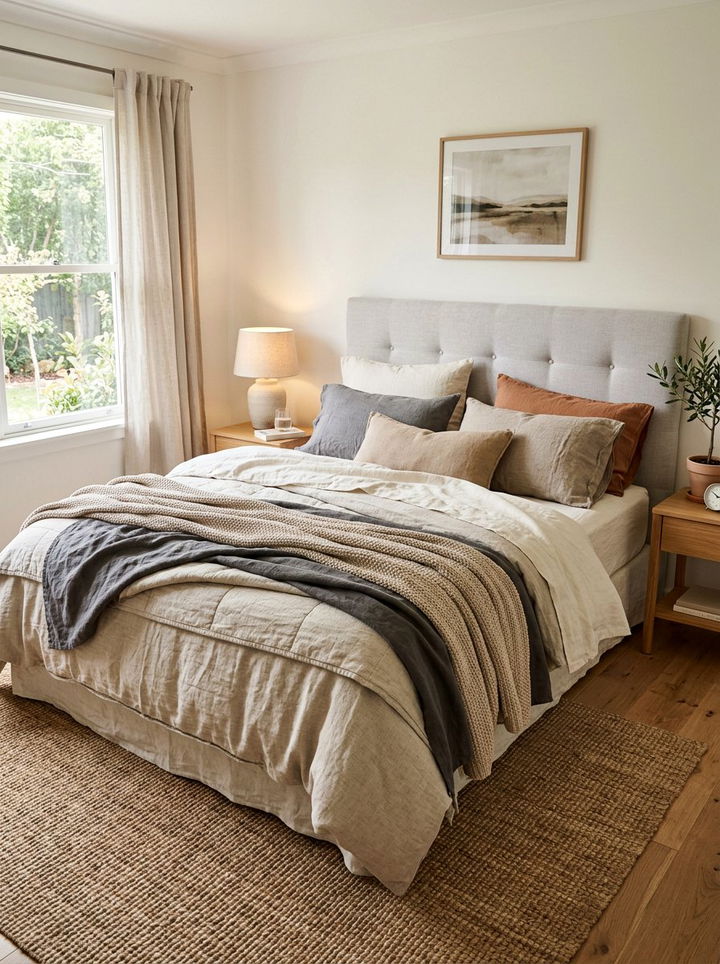 Layered linen bedding - 30 restful bedroom ideas