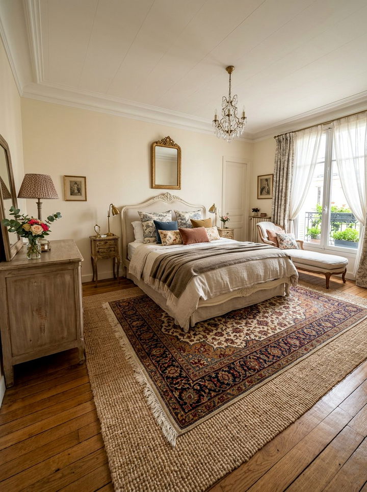 Layered rug French bedroom - 30 French country bedroom ideas