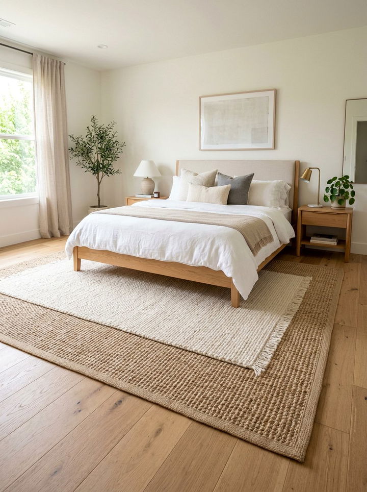 Layered sisal and jute rug - 30 sisal bedroom ideas