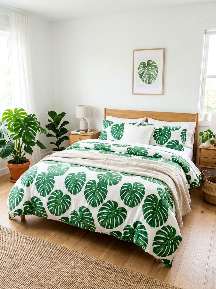 Leaf Print Duvet - 30 nature themed bedroom ideas
