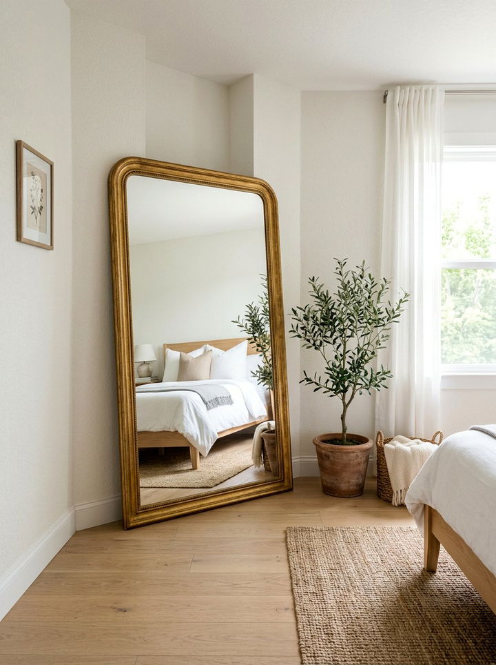 Leaning Floor Mirror - 30 no damage bedroom ideas
