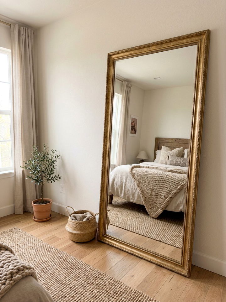 Leaning floor mirror - 30 renter bedroom ideas