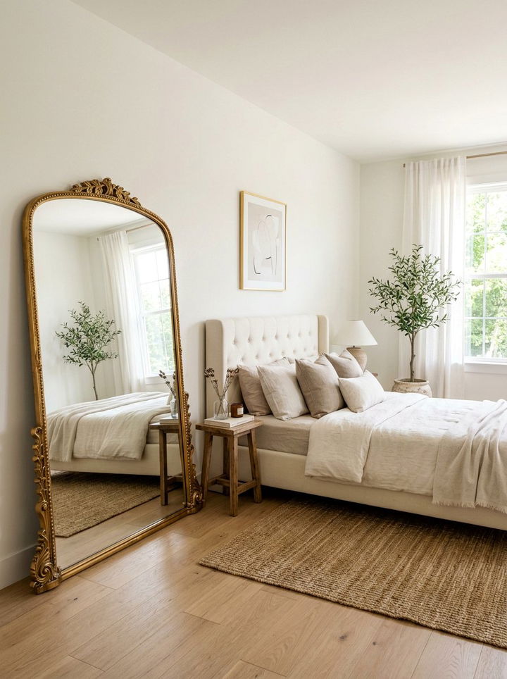 Leaning floor mirror - 30 no drill bedroom ideas