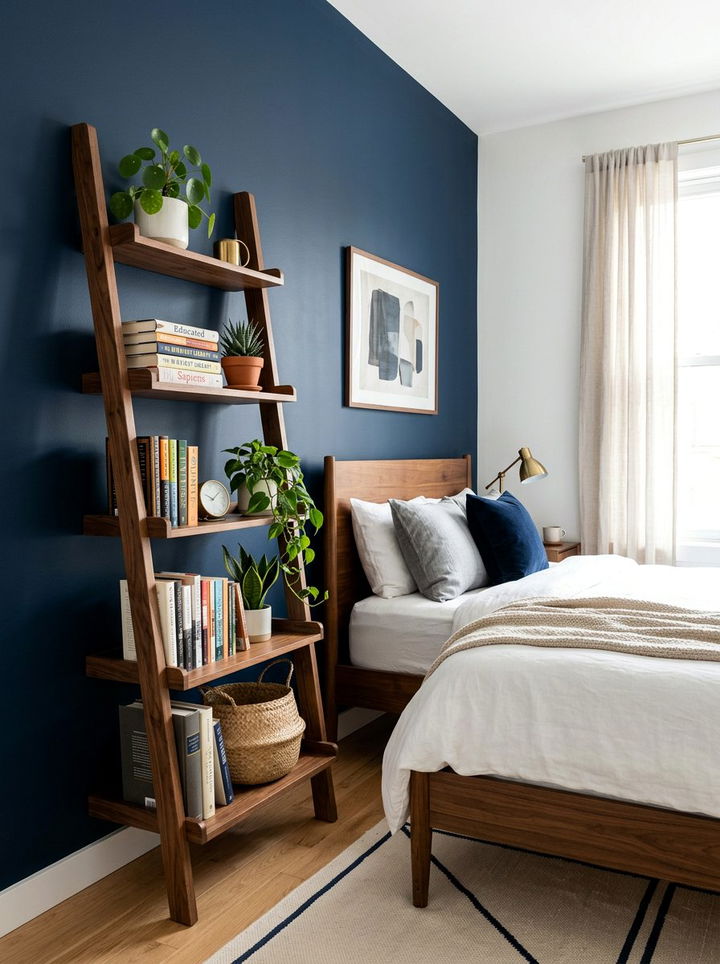 Leaning ladder shelf - 30 no drill bedroom ideas