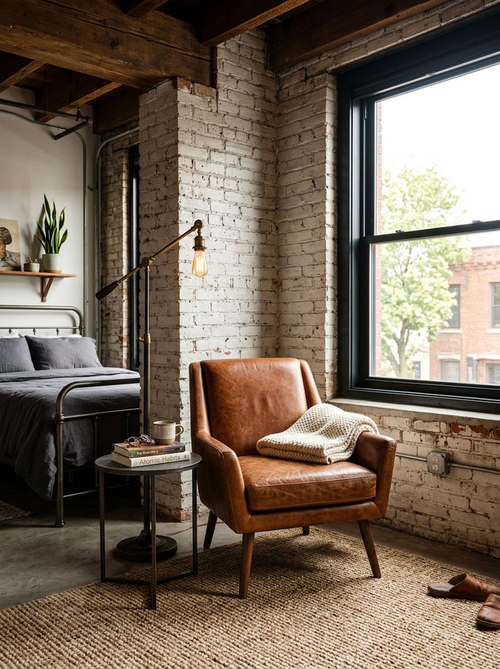 Leather Accent Chair - 30 industrial bedroom ideas