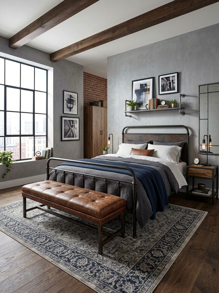 Leather Bedroom Bench - 30 loft style bedroom ideas