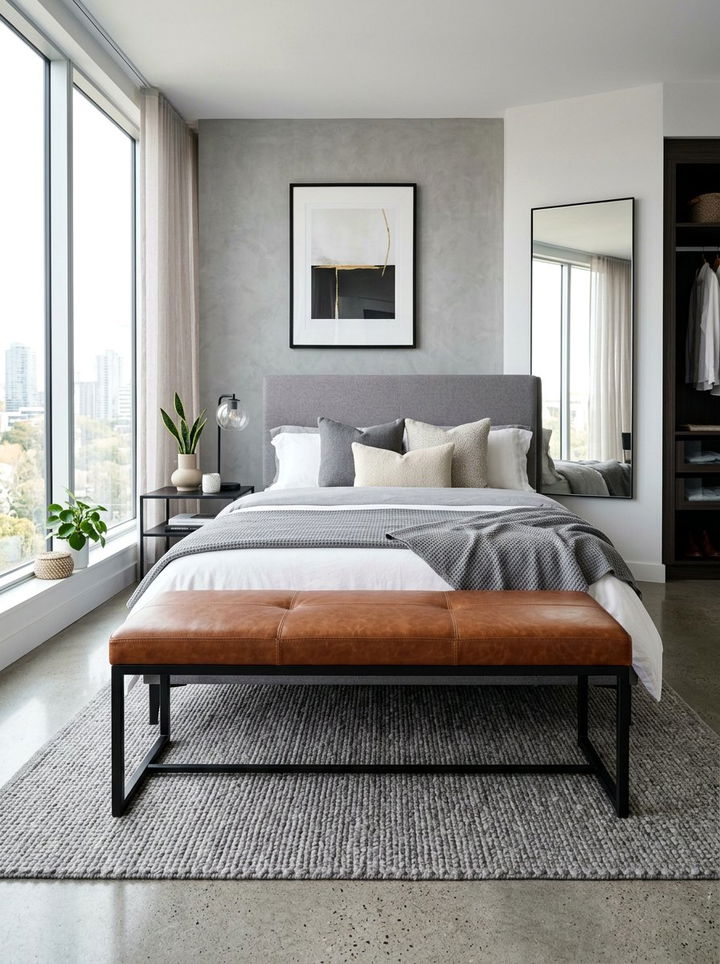 Leather Bench With Metal Legs - 30 leather bedroom ideas