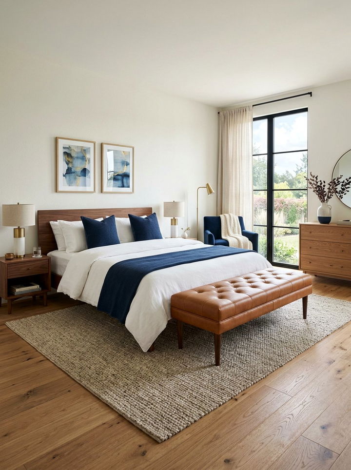 Leather Bench - 30 layered texture bedroom ideas