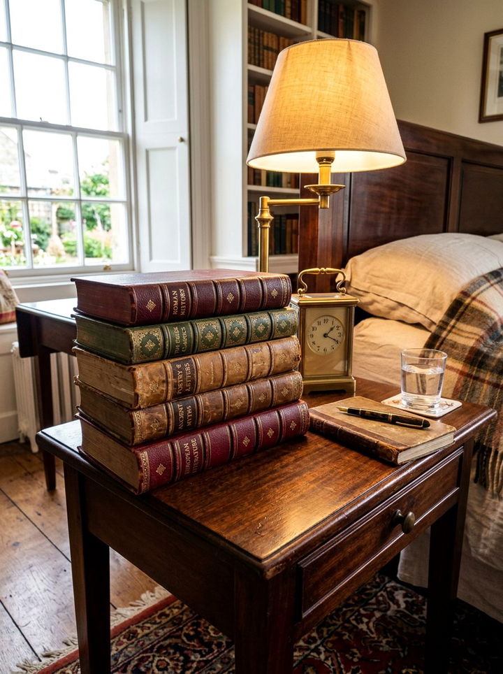 Leather Bound Books On Nightstand - 30 leather bedroom ideas