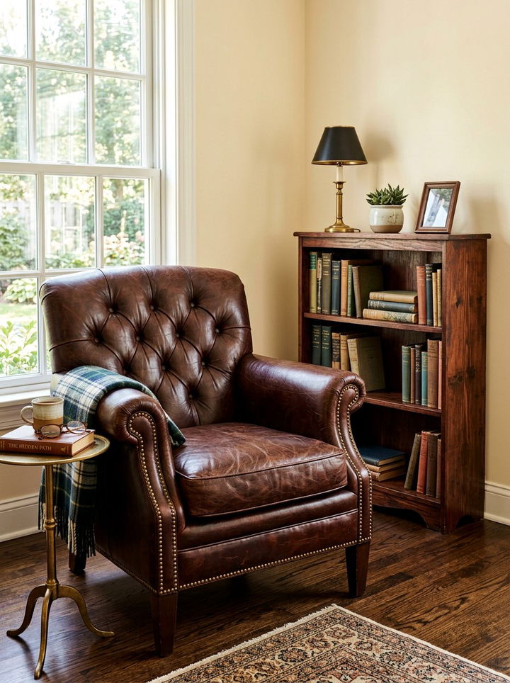 Leather Club Chair - 30 bedroom seating ideas