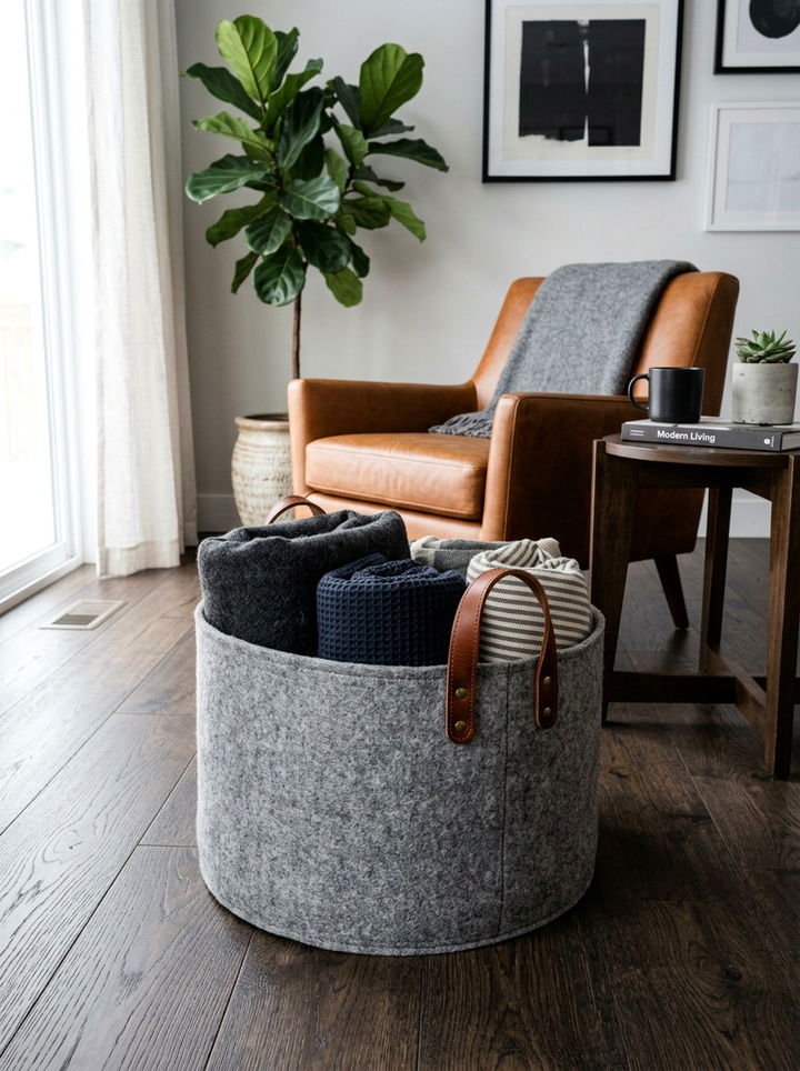 Leather Handle Basket - 30 bedroom storage baskets