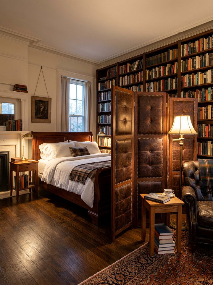 Leather Paneled Bedroom Folding Screen - 30 bedroom screen ideas