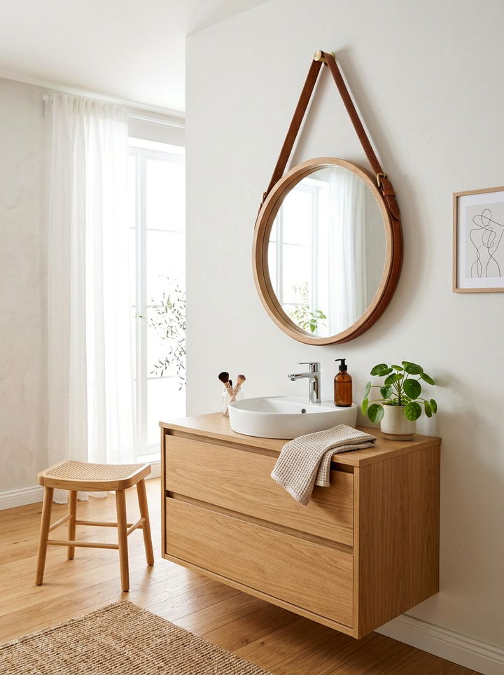 Leather Strap Hanging Mirror - 30 leather bedroom ideas