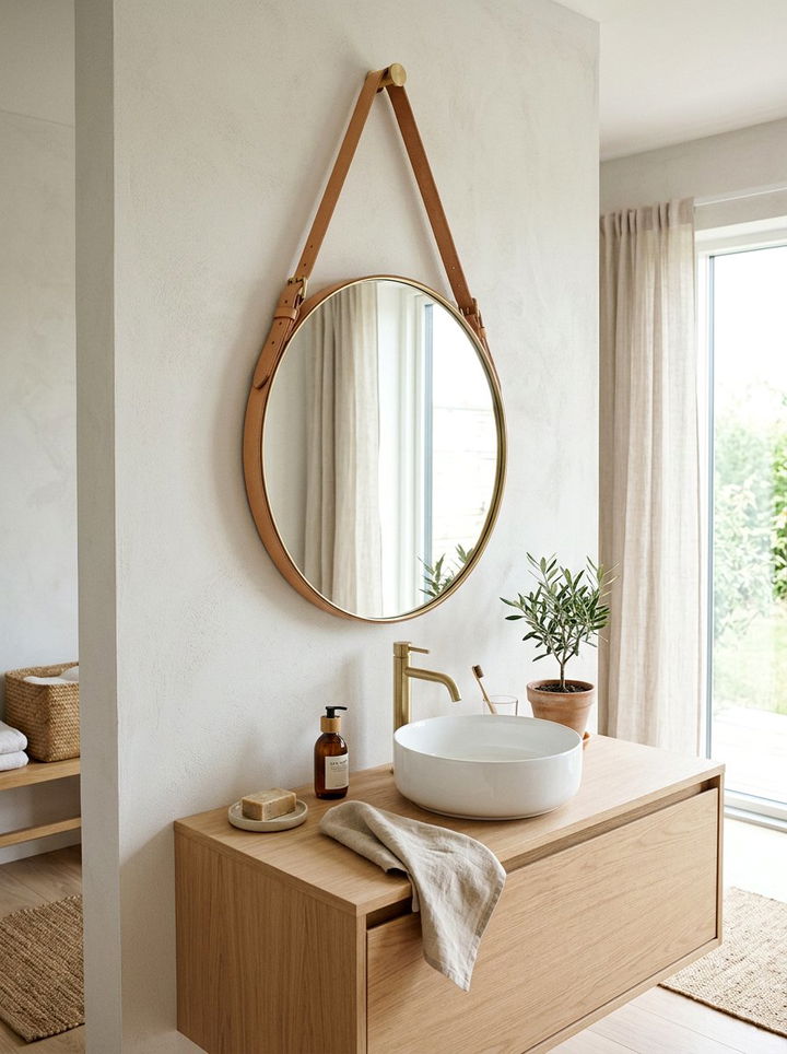 Leather Strap Mirror - 30 bedroom vanity mirrors