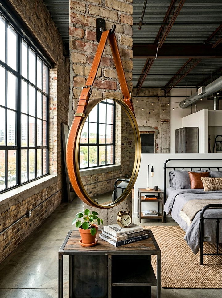 Leather Strap Round Mirror - 30 bedroom round mirrors