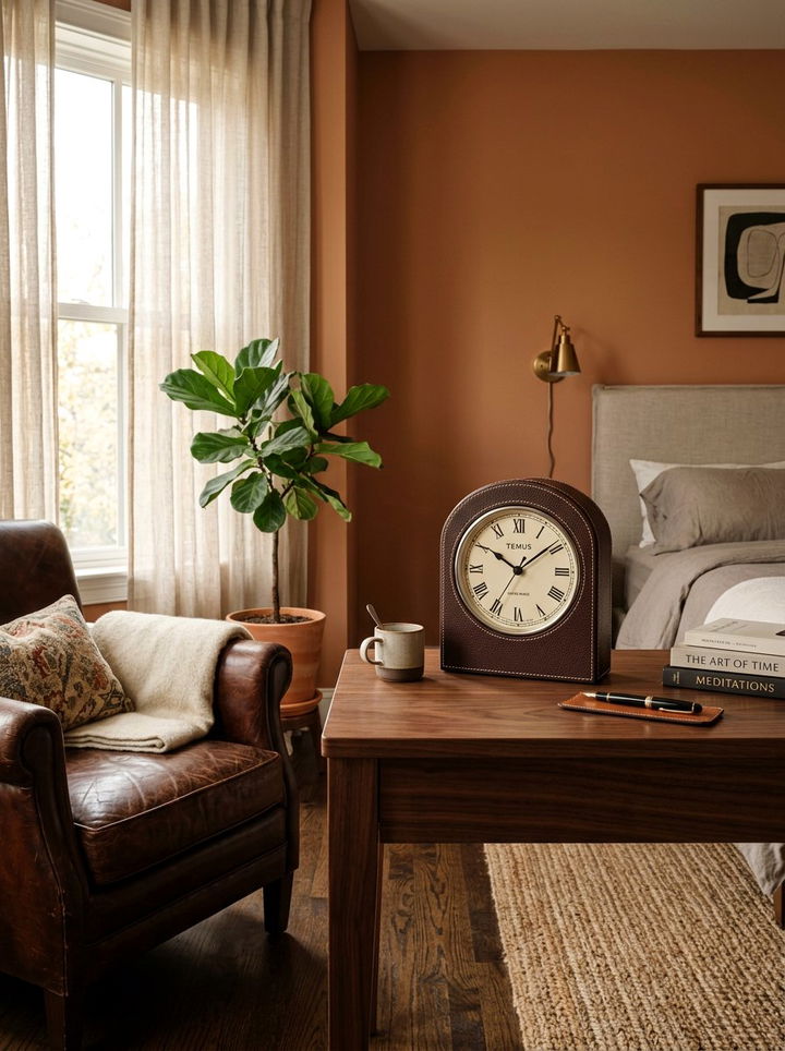 Leather Wrapped Desk Clock - 30 bedroom clock ideas