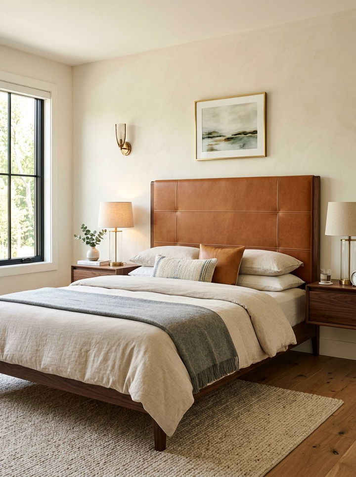 Leather Wrapped Floating Headboard - 30 bedroom floating headboard ideas