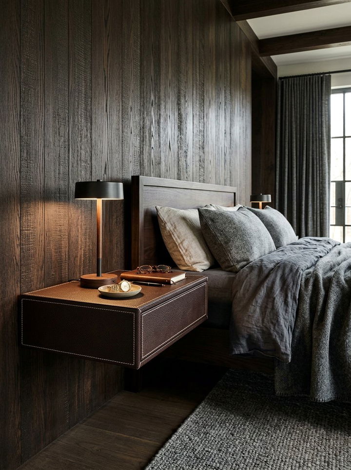 Leather Wrapped Floating Shelf - 30 bedroom wall mounted nightstands