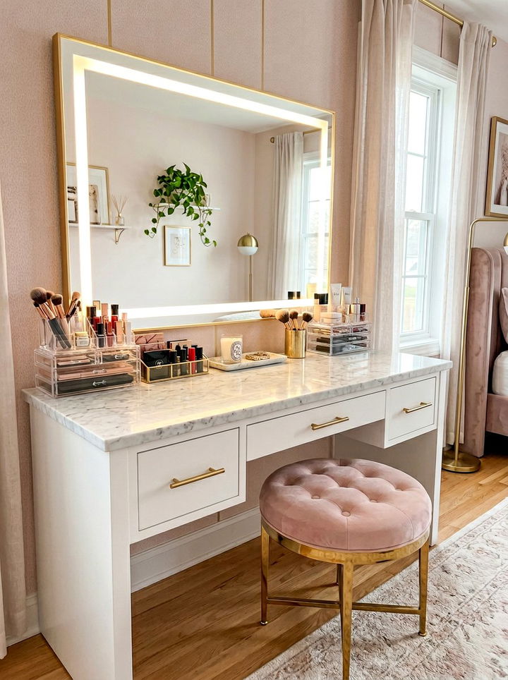 Led strips for vanity desk - 30 bedroom led strip lights ideas