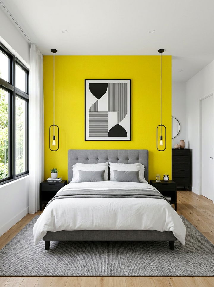 Lemon Yellow Accent Wall - 30 lemon yellow bedroom ideas