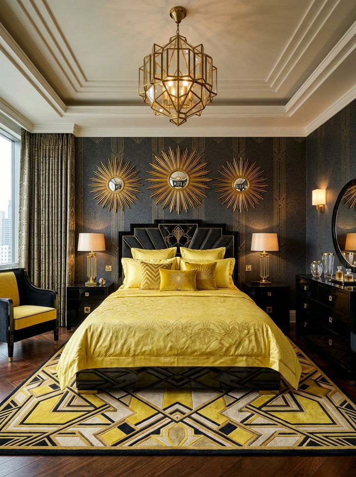 Lemon Yellow Art Deco Style - 30 lemon yellow bedroom ideas